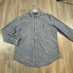 US Polo Assn Mens Long Sleeve Button Shirt Blue Chambray Embroidered Pony XL